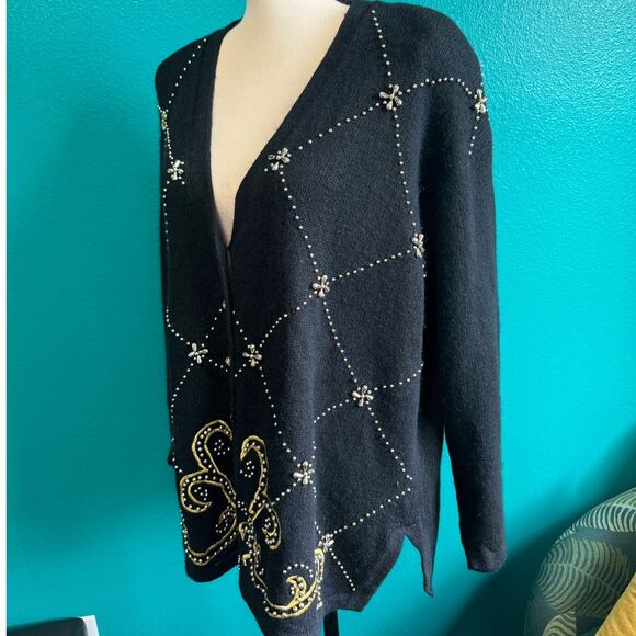 Vintage Karen Scott Angora Silk Lambswool Black Beaded Sweater Women's 2X - Picture 7 of 10